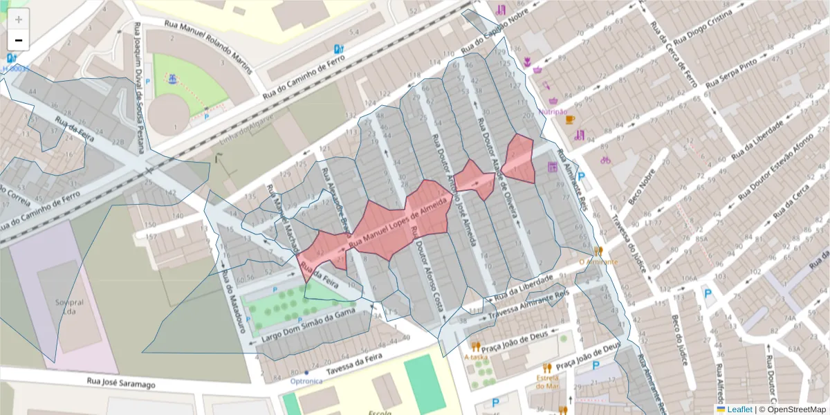 Mapa detalhado do código postal 8700-495 com limites, códigos postais vizinhos e agências dos correios