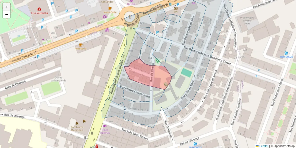 Mapa detalhado do código postal 8700-502 com limites, códigos postais vizinhos e agências dos correios