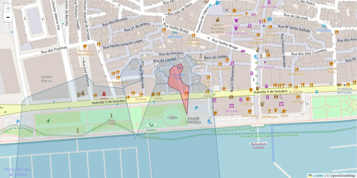 Mapa detalhado do código postal 8700-526 com limites, códigos postais vizinhos e agências dos correios