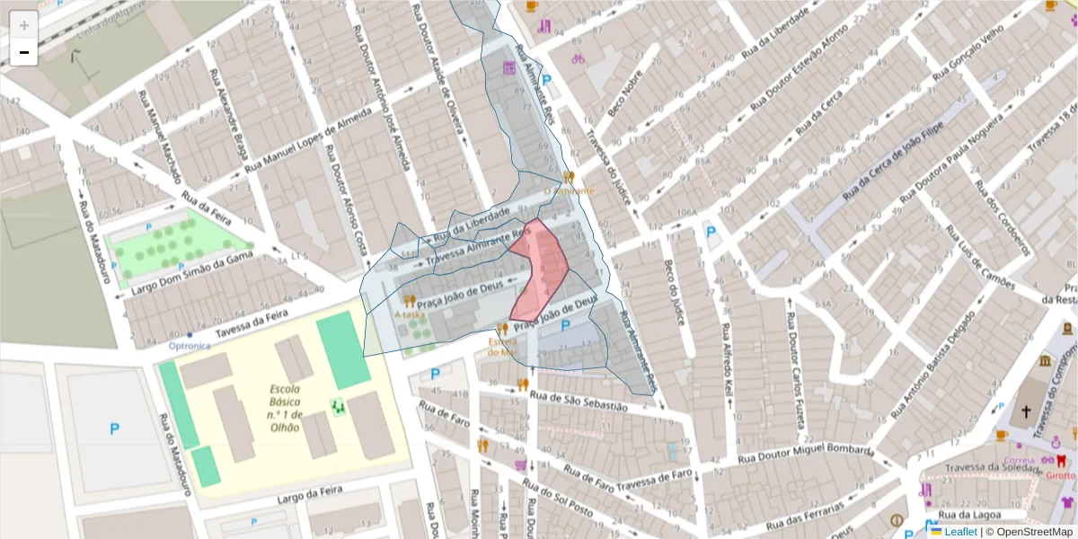 Mapa detalhado do código postal 8700-560 com limites, códigos postais vizinhos e agências dos correios