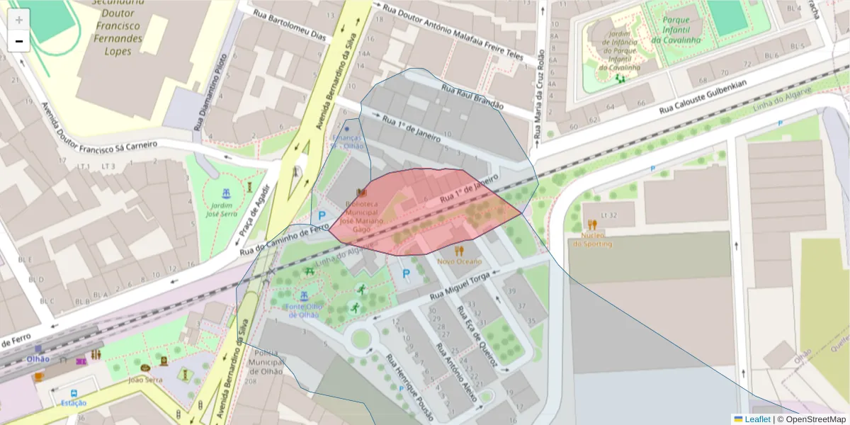 Mapa detalhado do código postal 8700-566 com limites, códigos postais vizinhos e agências dos correios