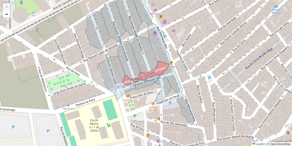 Mapa detalhado do código postal 8700-567 com limites, códigos postais vizinhos e agências dos correios