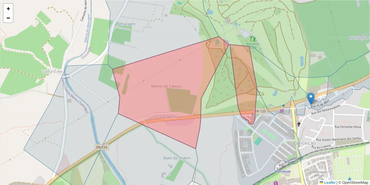 Mapa detalhado do código postal 8800-067 com limites, códigos postais vizinhos e agências dos correios