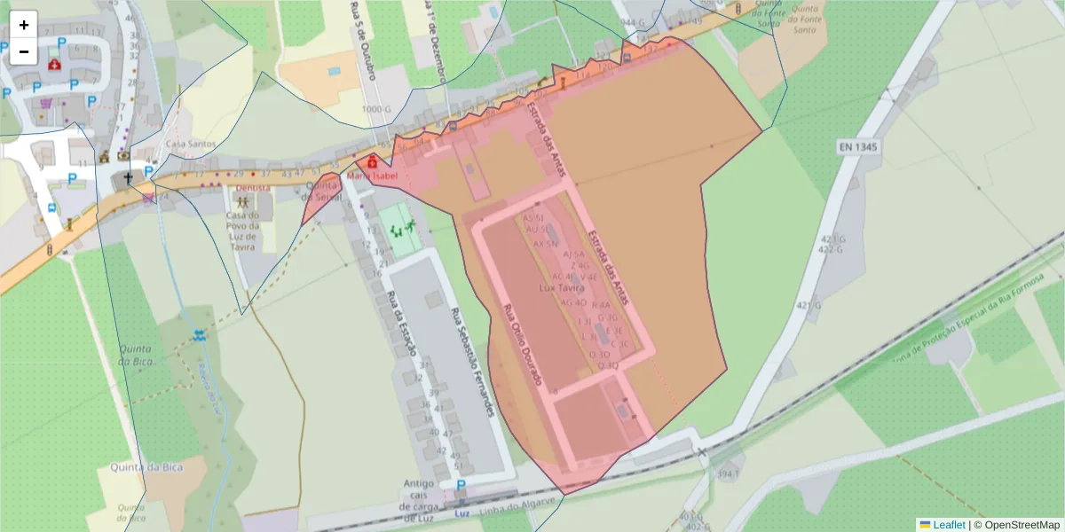 Mapa detalhado do código postal 8800-108 com limites, códigos postais vizinhos e agências dos correios