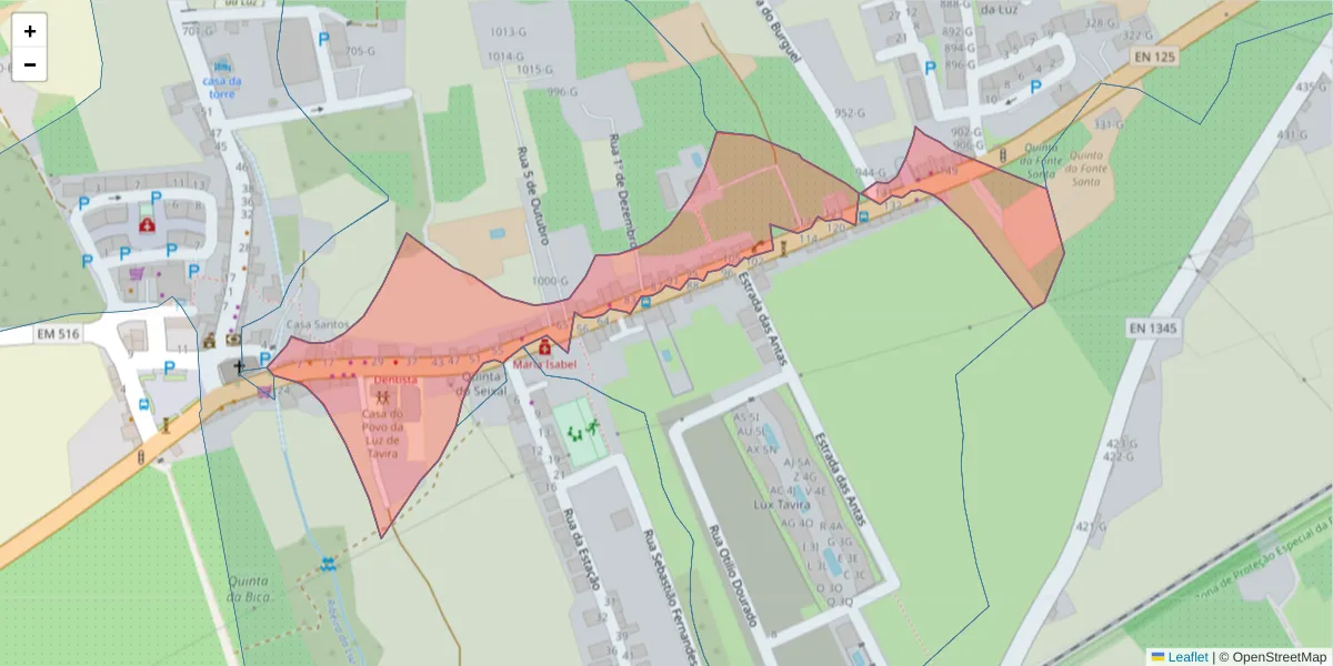 Mapa detalhado do código postal 8800-109 com limites, códigos postais vizinhos e agências dos correios
