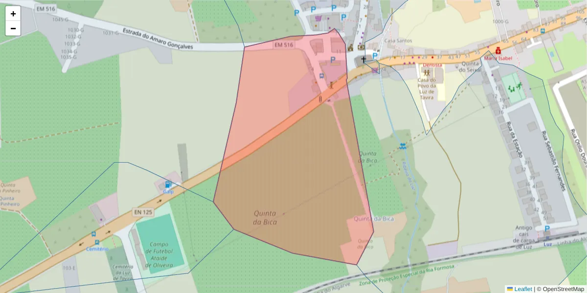 Mapa detalhado do código postal 8800-114 com limites, códigos postais vizinhos e agências dos correios