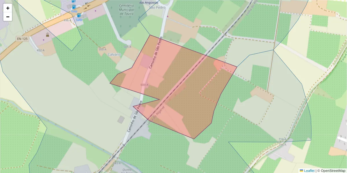 Mapa detalhado do código postal 8800-253 com limites, códigos postais vizinhos e agências dos correios