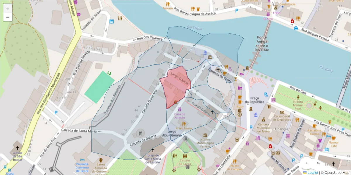 Mapa detalhado do código postal 8800-312 com limites, códigos postais vizinhos e agências dos correios