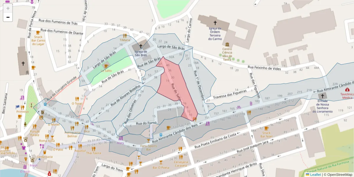 Mapa detalhado do código postal 8800-342 com limites, códigos postais vizinhos e agências dos correios