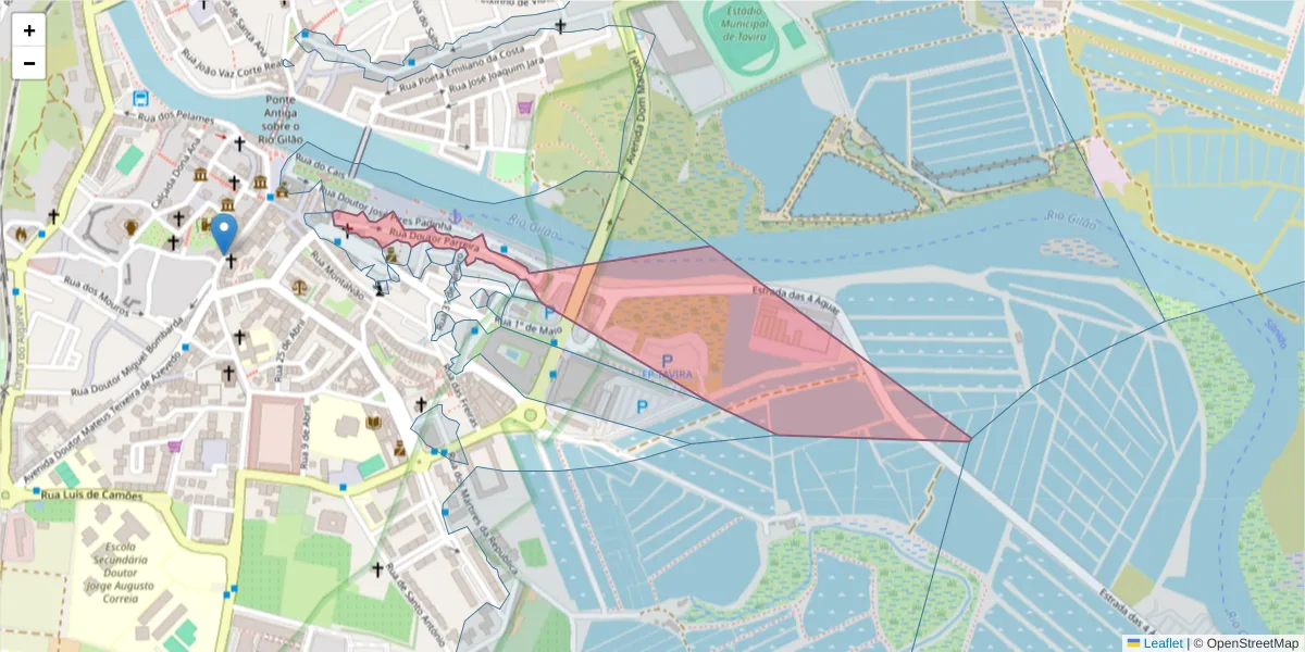 Mapa detalhado do código postal 8800-346 com limites, códigos postais vizinhos e agências dos correios