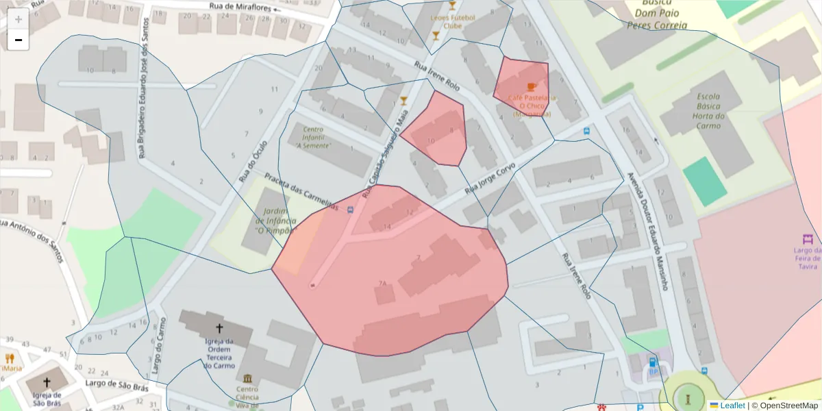 Mapa detalhado do código postal 8800-352 com limites, códigos postais vizinhos e agências dos correios
