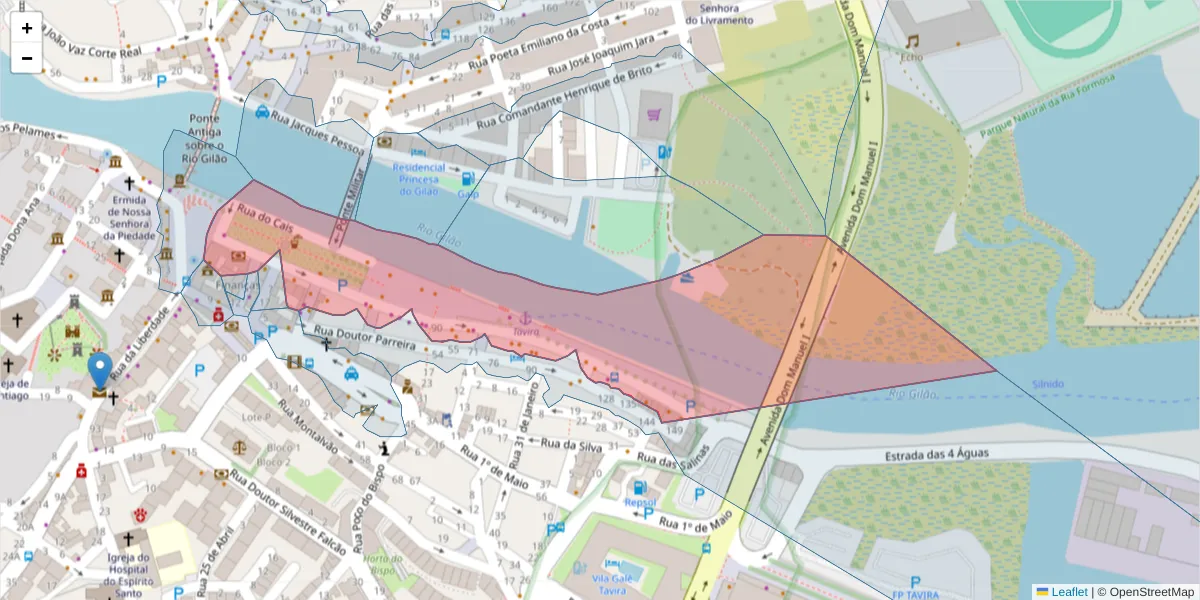 Mapa detalhado do código postal 8800-354 com limites, códigos postais vizinhos e agências dos correios
