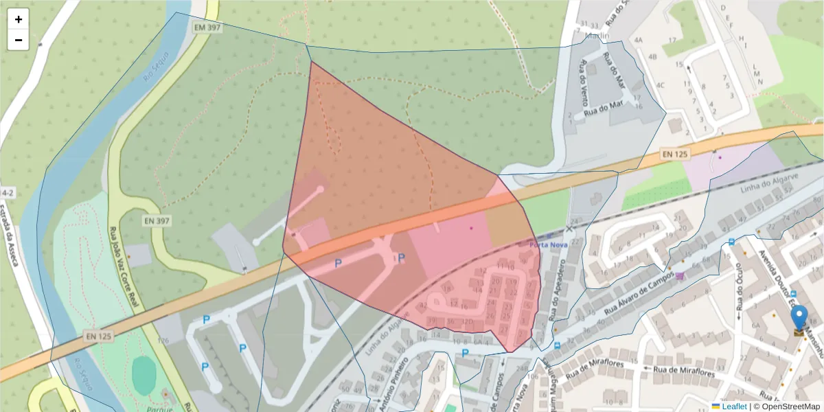 Mapa detalhado do código postal 8800-363 com limites, códigos postais vizinhos e agências dos correios
