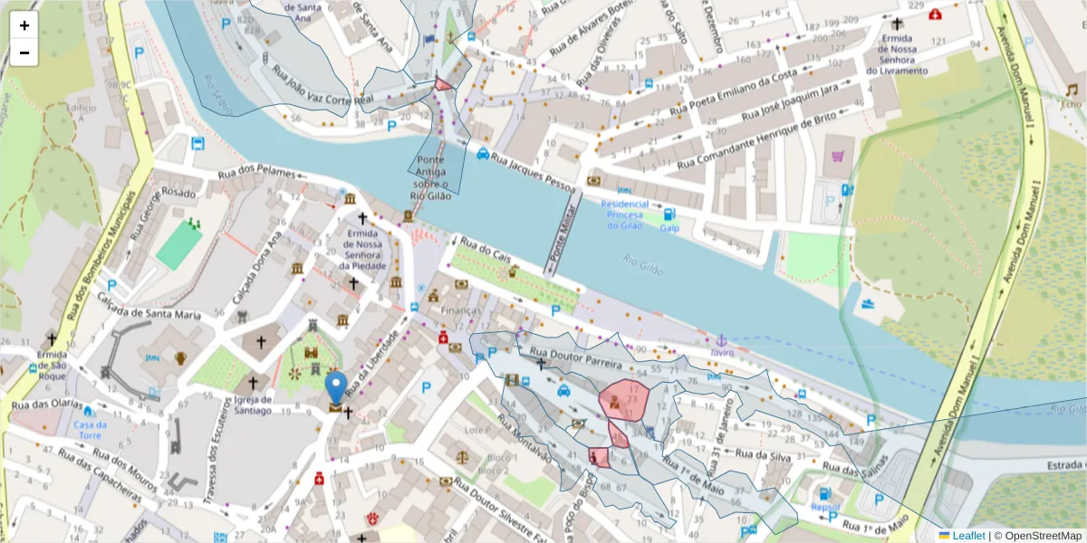Mapa detalhado do código postal 8800-372 com limites, códigos postais vizinhos e agências dos correios