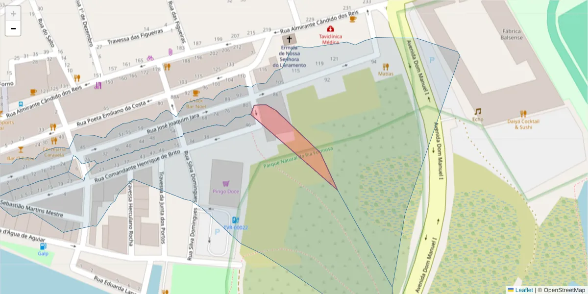 Mapa detalhado do código postal 8800-376 com limites, códigos postais vizinhos e agências dos correios