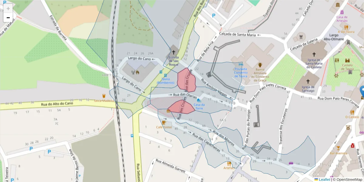 Mapa detalhado do código postal 8800-402 com limites, códigos postais vizinhos e agências dos correios
