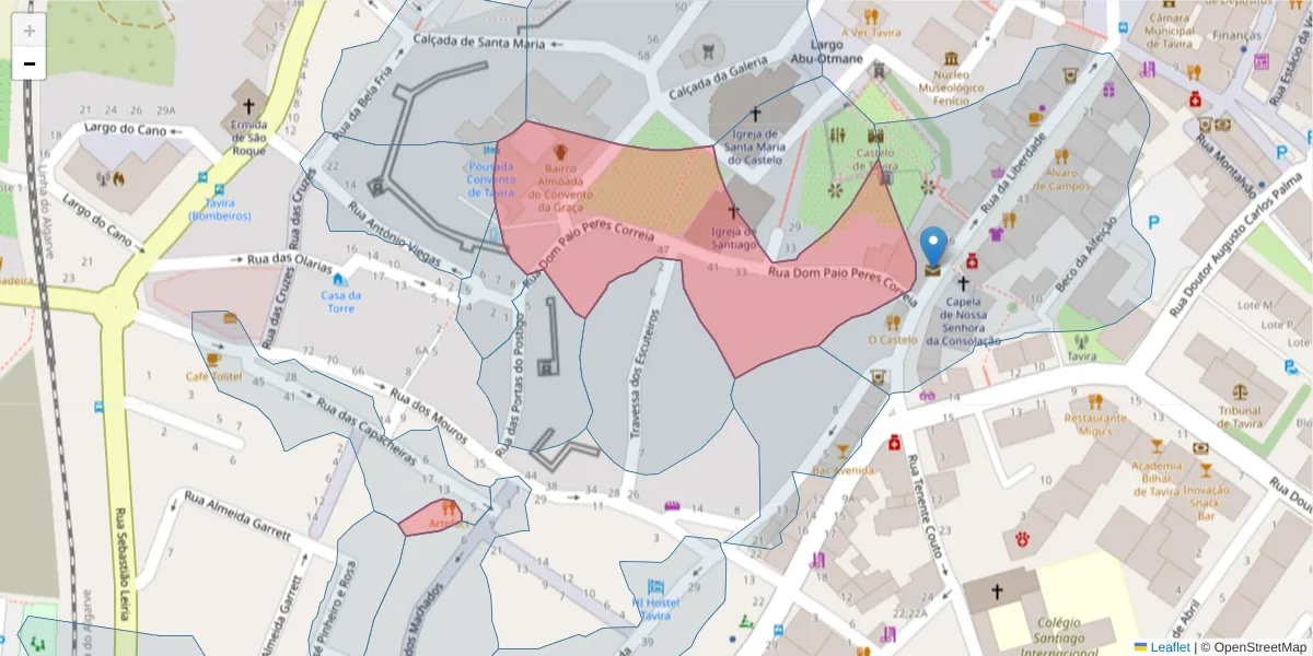 Mapa detalhado do código postal 8800-407 com limites, códigos postais vizinhos e agências dos correios