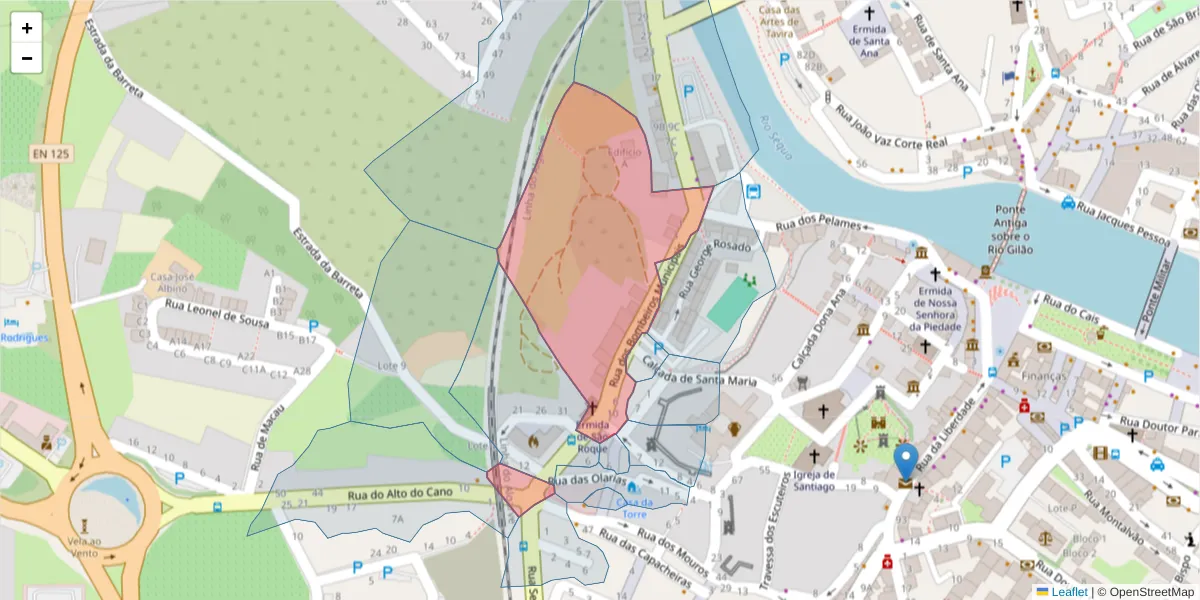 Mapa detalhado do código postal 8800-408 com limites, códigos postais vizinhos e agências dos correios
