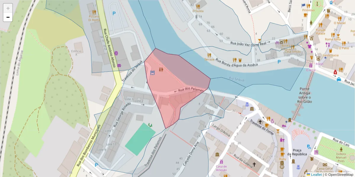 Mapa detalhado do código postal 8800-411 com limites, códigos postais vizinhos e agências dos correios