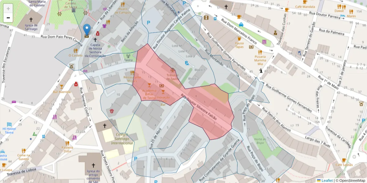 Mapa detalhado do código postal 8800-412 com limites, códigos postais vizinhos e agências dos correios