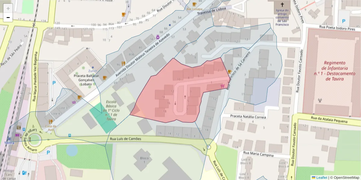 Mapa detalhado do código postal 8800-417 com limites, códigos postais vizinhos e agências dos correios