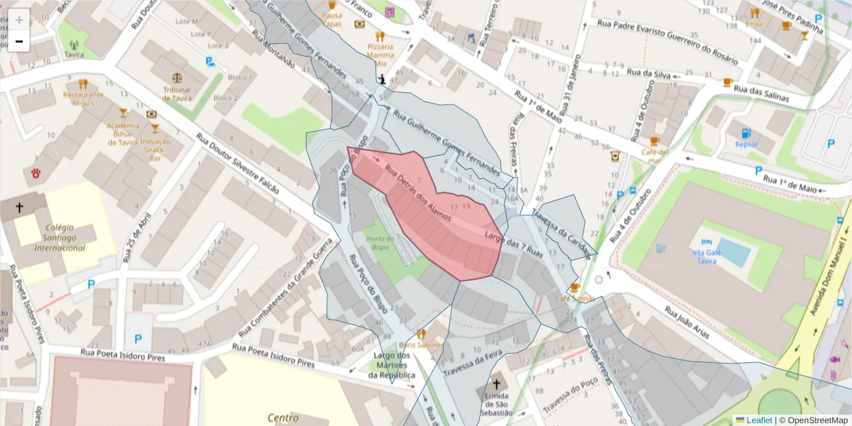Mapa detalhado do código postal 8800-426 com limites, códigos postais vizinhos e agências dos correios