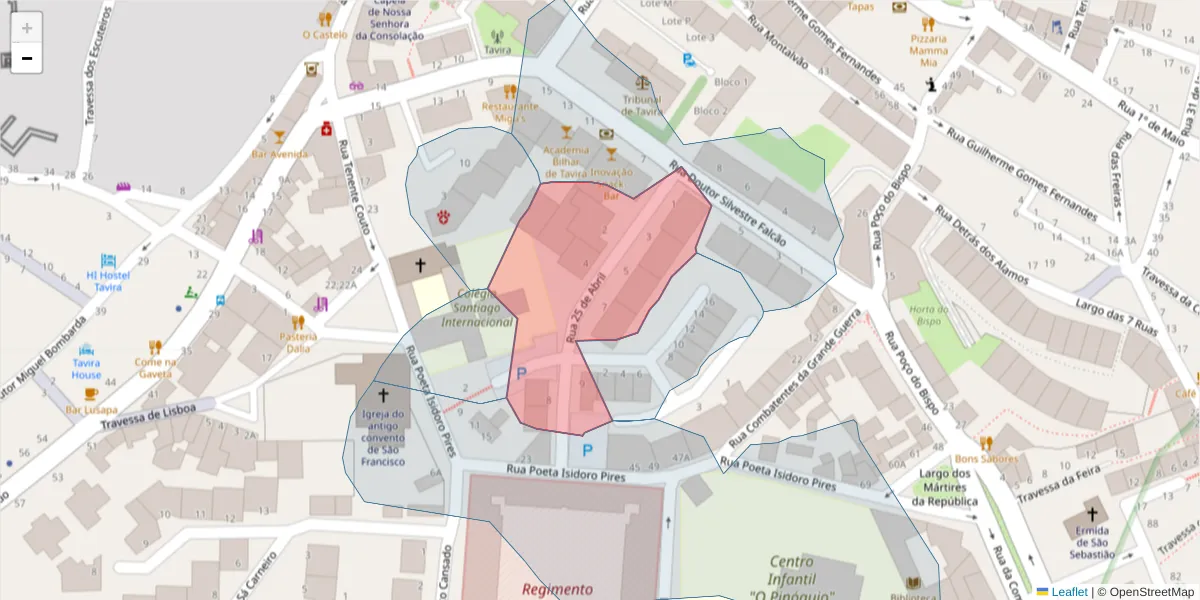 Mapa detalhado do código postal 8800-427 com limites, códigos postais vizinhos e agências dos correios