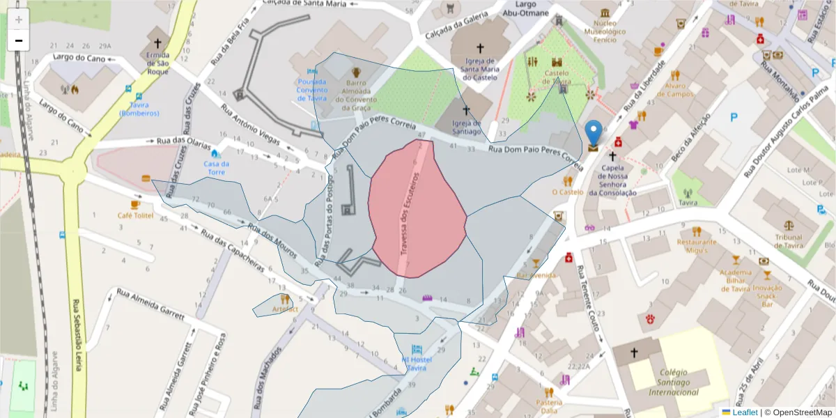 Mapa detalhado do código postal 8800-434 com limites, códigos postais vizinhos e agências dos correios