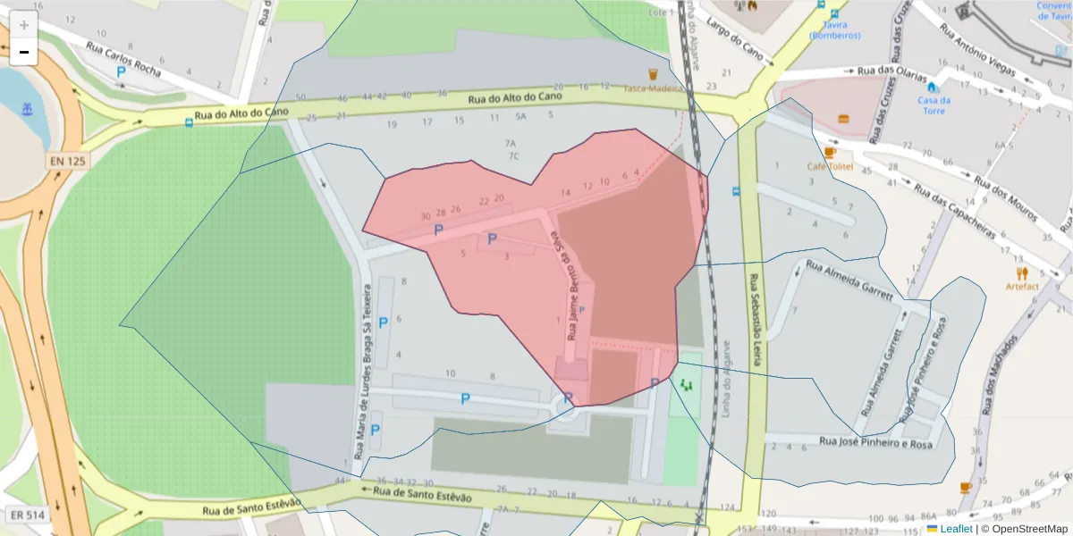 Mapa detalhado do código postal 8800-437 com limites, códigos postais vizinhos e agências dos correios