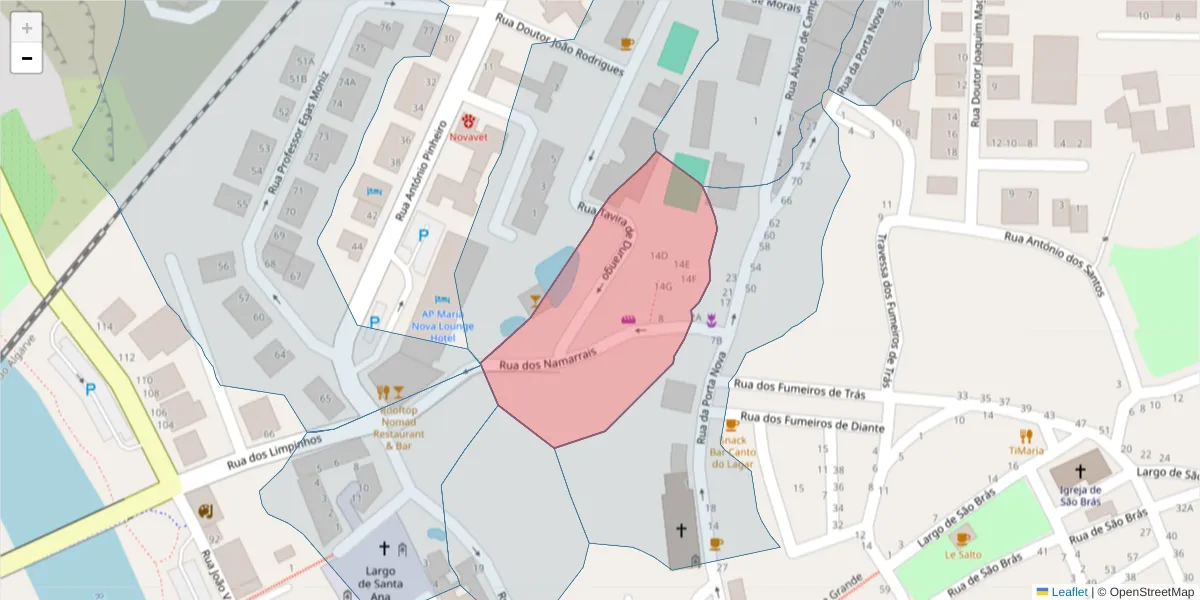 Mapa detalhado do código postal 8800-439 com limites, códigos postais vizinhos e agências dos correios