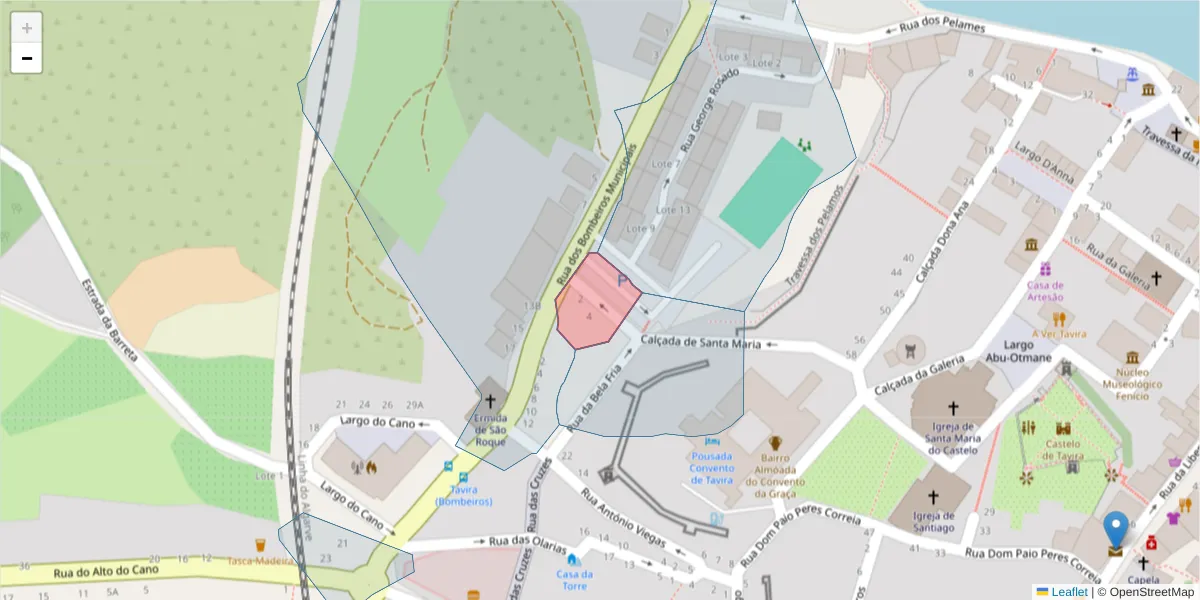 Mapa detalhado do código postal 8800-440 com limites, códigos postais vizinhos e agências dos correios