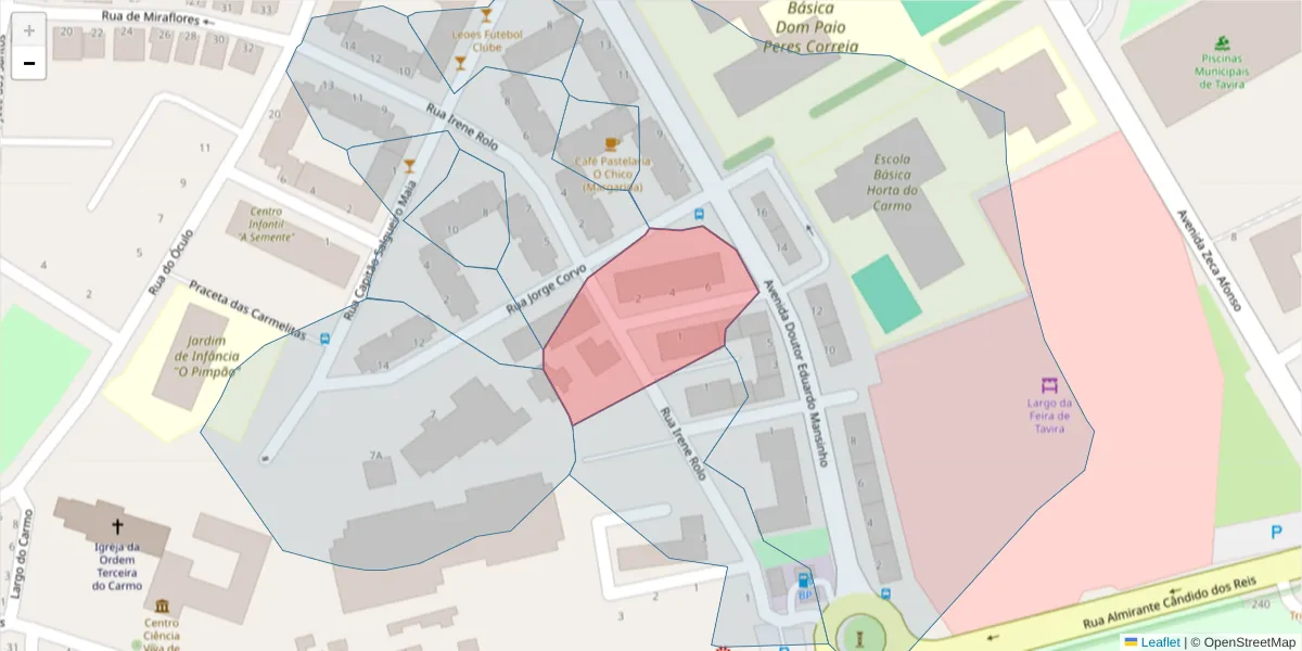Mapa detalhado do código postal 8800-457 com limites, códigos postais vizinhos e agências dos correios