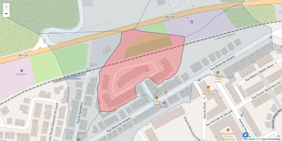 Mapa detalhado do código postal 8800-464 com limites, códigos postais vizinhos e agências dos correios