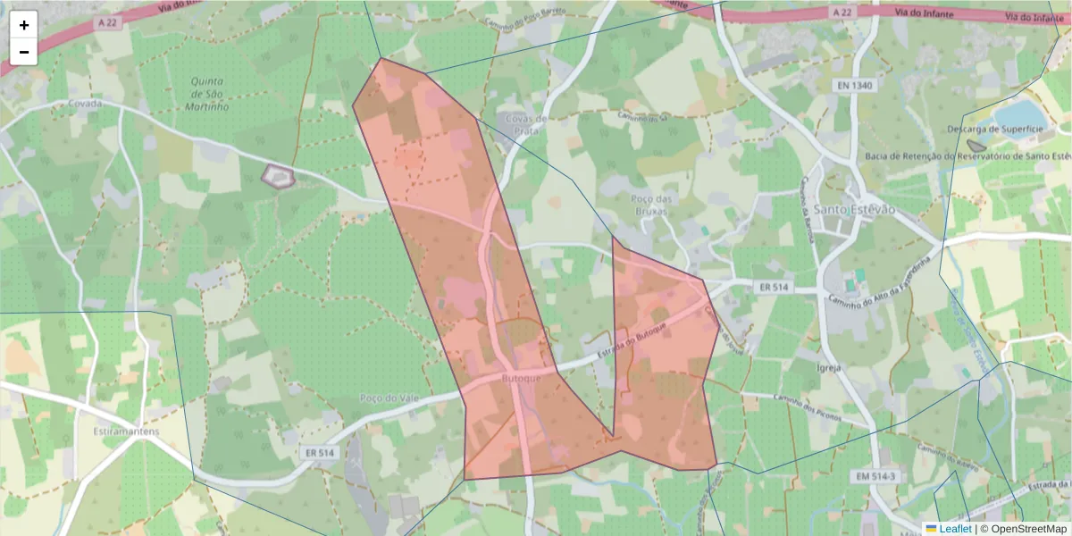 Mapa detalhado do código postal 8800-503 com limites, códigos postais vizinhos e agências dos correios
