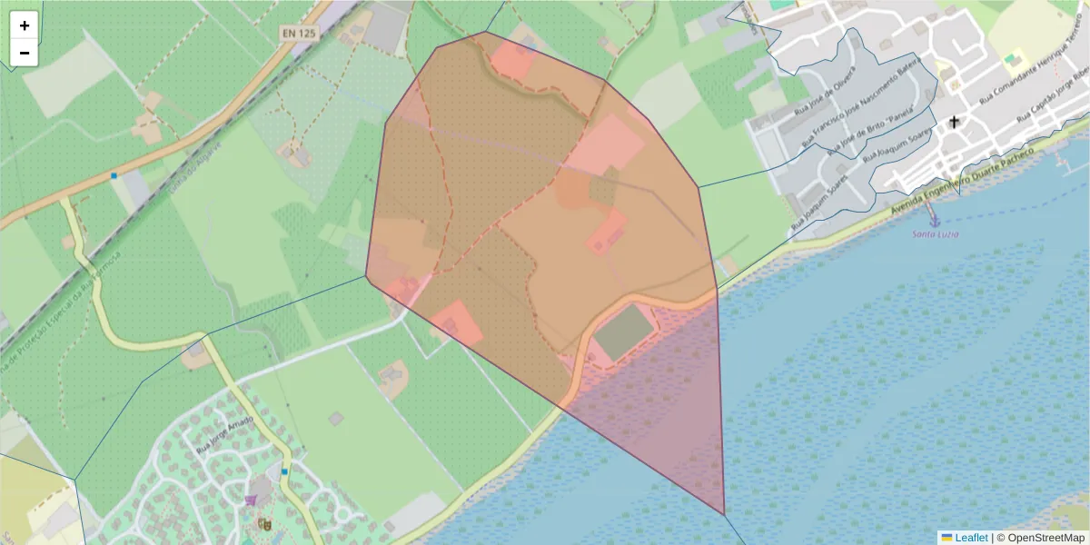 Mapa detalhado do código postal 8800-536 com limites, códigos postais vizinhos e agências dos correios
