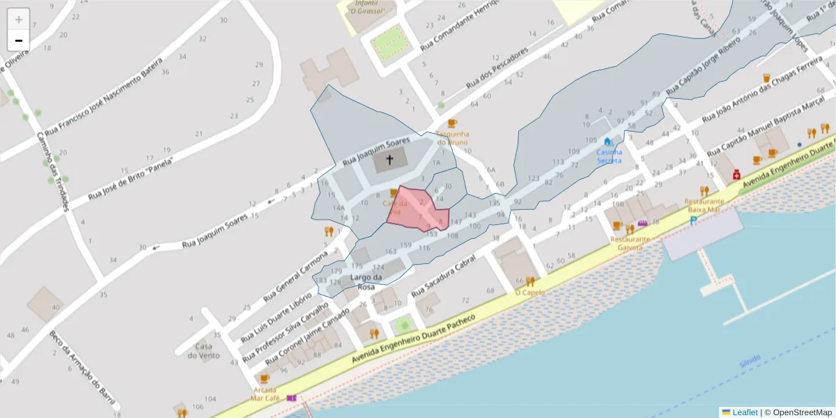 Mapa detalhado do código postal 8800-548 com limites, códigos postais vizinhos e agências dos correios