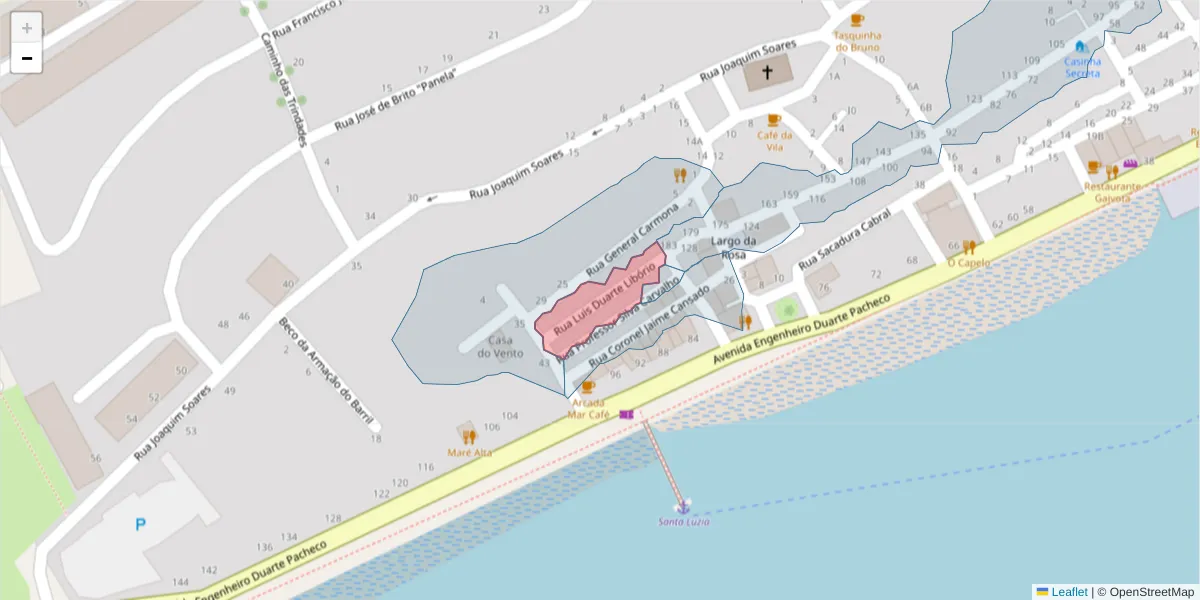 Mapa detalhado do código postal 8800-553 com limites, códigos postais vizinhos e agências dos correios