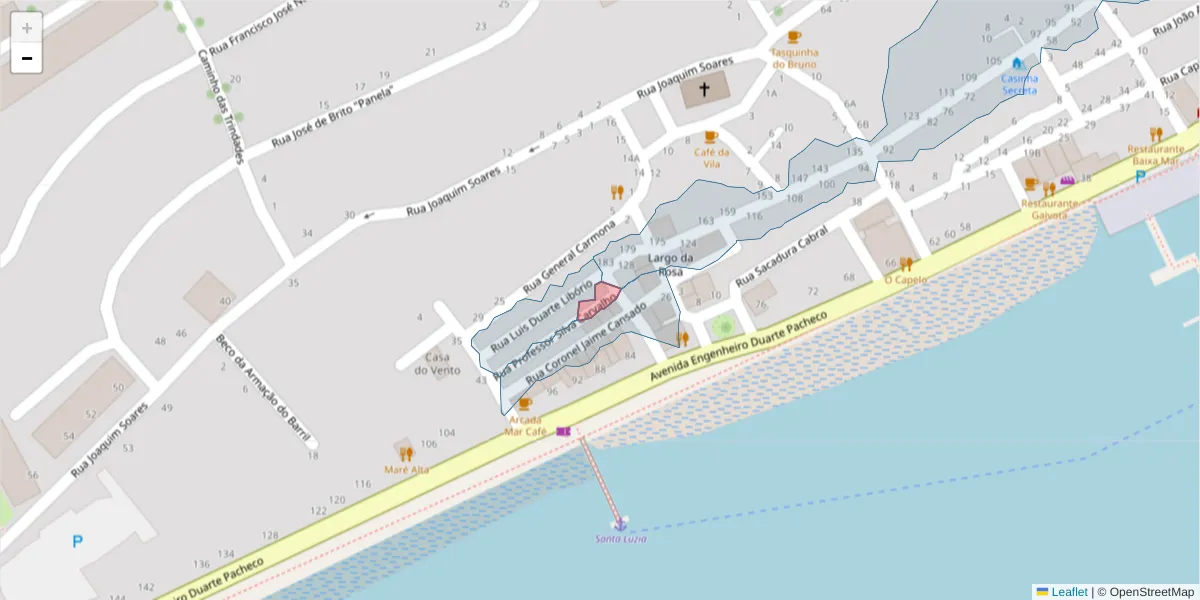 Mapa detalhado do código postal 8800-556 com limites, códigos postais vizinhos e agências dos correios