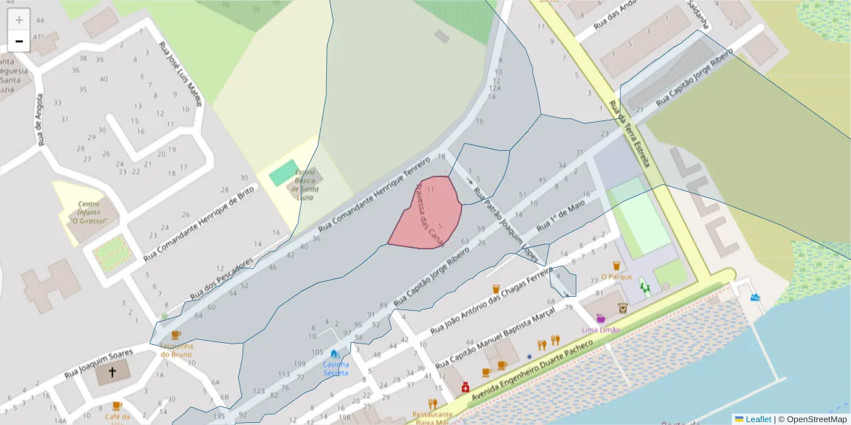 Mapa detalhado do código postal 8800-572 com limites, códigos postais vizinhos e agências dos correios