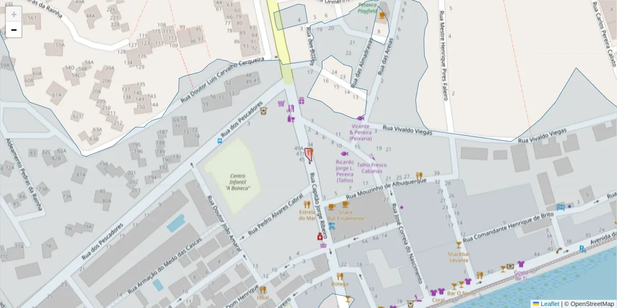 Mapa detalhado do código postal 8800-582 com limites, códigos postais vizinhos e agências dos correios