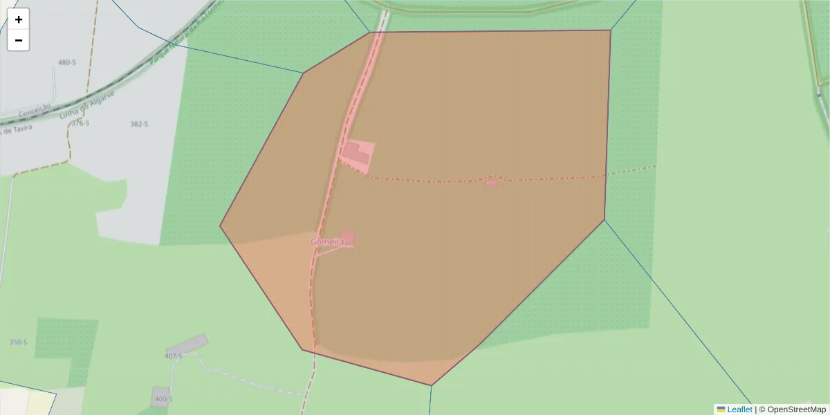 Mapa detalhado do código postal 8800-594 com limites, códigos postais vizinhos e agências dos correios