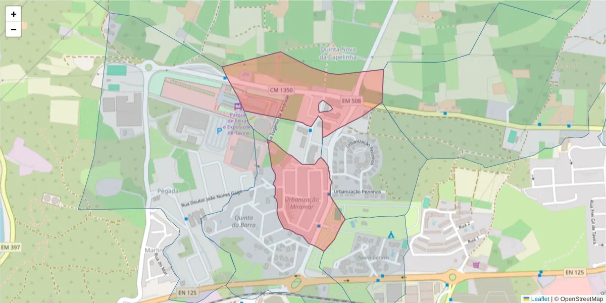Mapa detalhado do código postal 8800-608 com limites, códigos postais vizinhos e agências dos correios