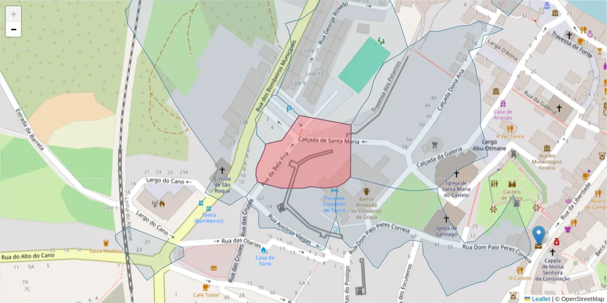 Mapa detalhado do código postal 8800-628 com limites, códigos postais vizinhos e agências dos correios