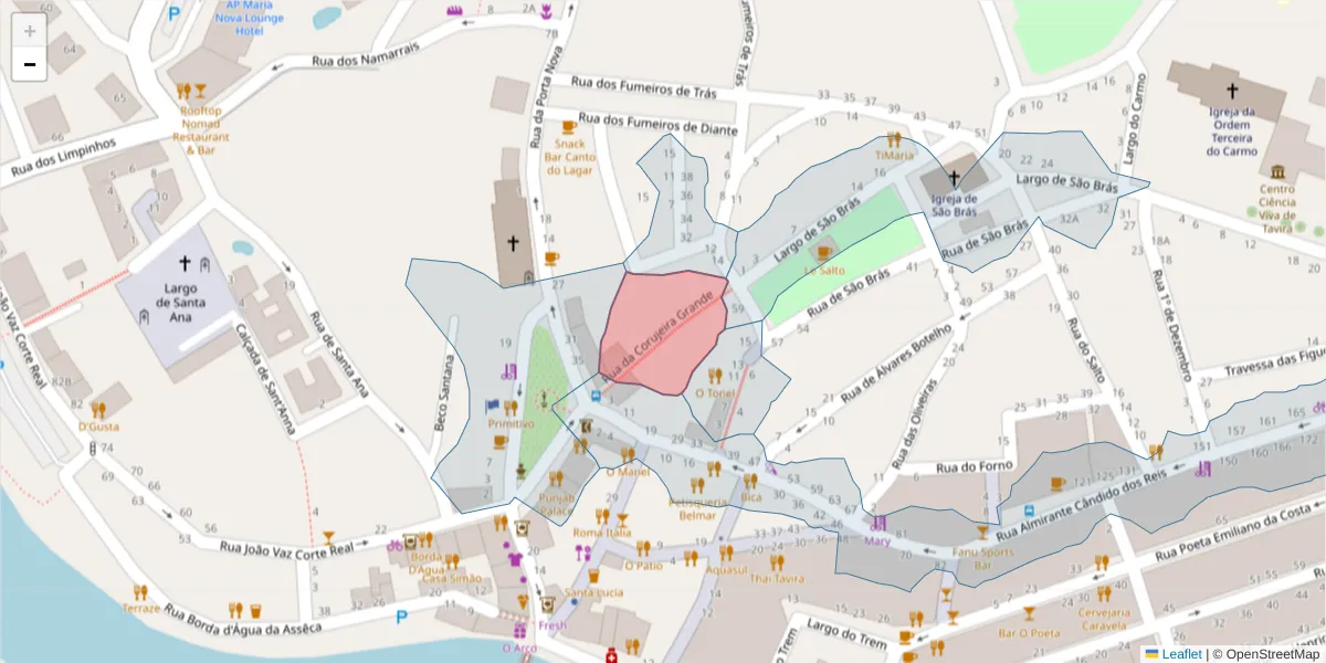 Mapa detalhado do código postal 8800-649 com limites, códigos postais vizinhos e agências dos correios