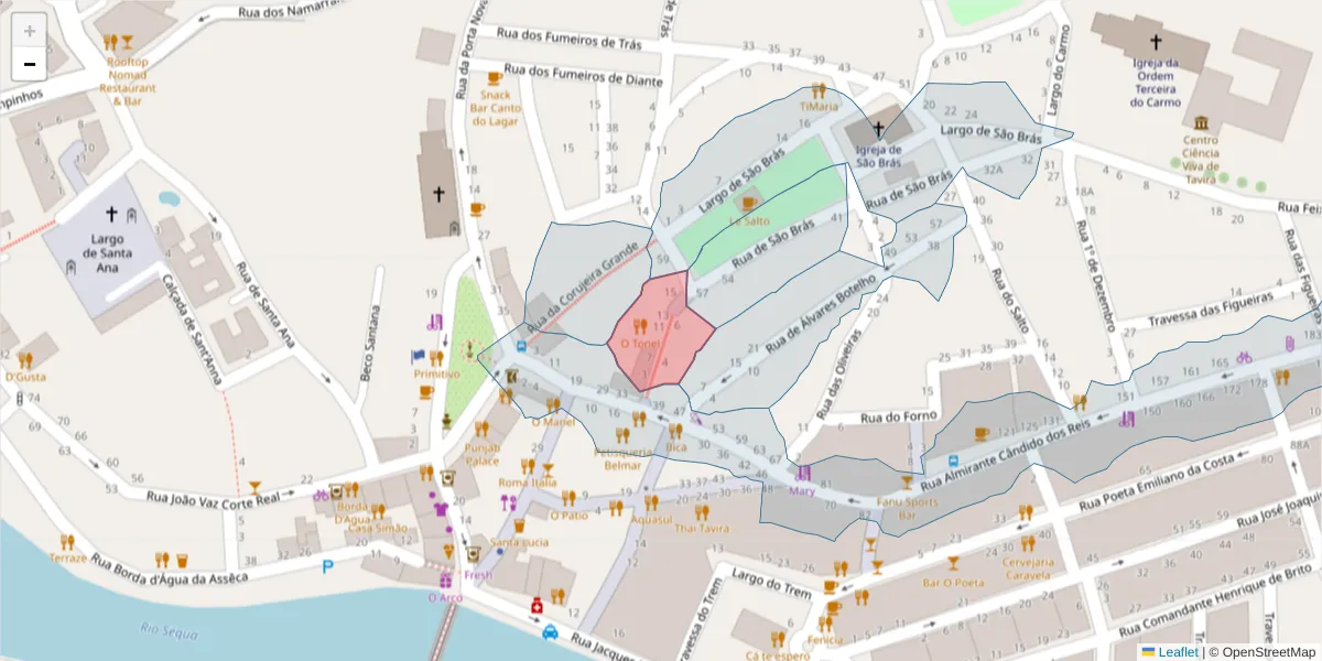Mapa detalhado do código postal 8800-650 com limites, códigos postais vizinhos e agências dos correios