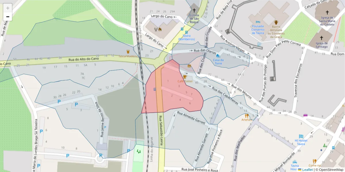 Mapa detalhado do código postal 8800-657 com limites, códigos postais vizinhos e agências dos correios