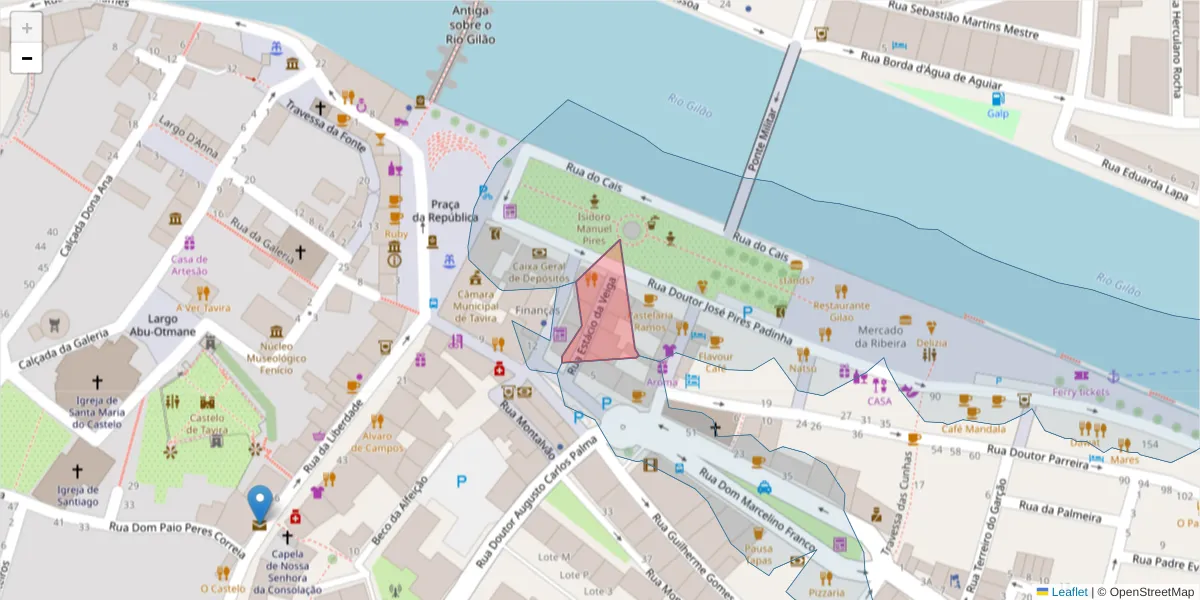 Mapa detalhado do código postal 8800-658 com limites, códigos postais vizinhos e agências dos correios