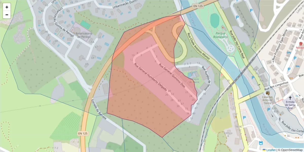 Mapa detalhado do código postal 8800-670 com limites, códigos postais vizinhos e agências dos correios
