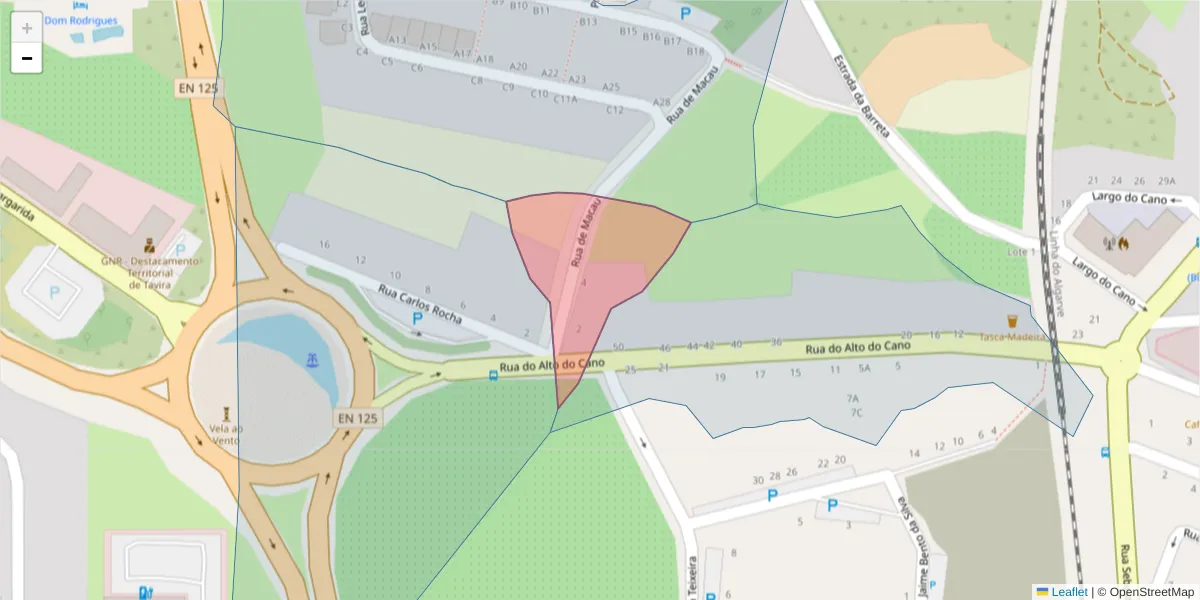 Mapa detalhado do código postal 8800-680 com limites, códigos postais vizinhos e agências dos correios
