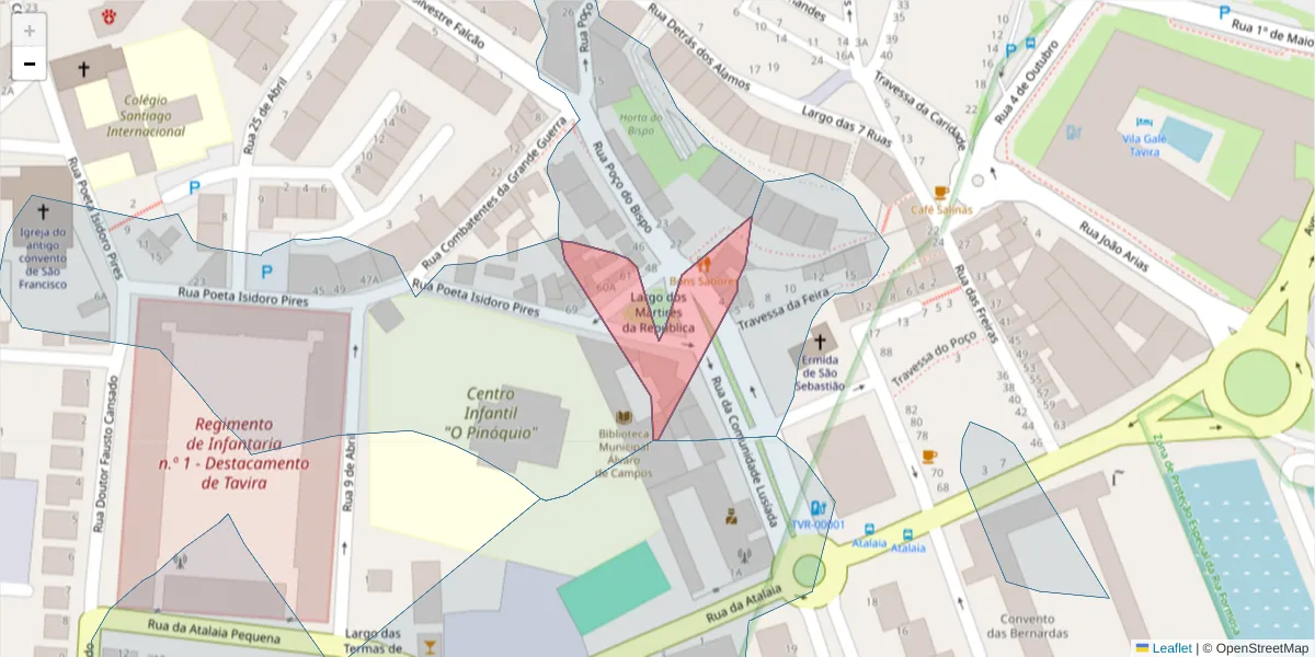 Mapa detalhado do código postal 8800-686 com limites, códigos postais vizinhos e agências dos correios